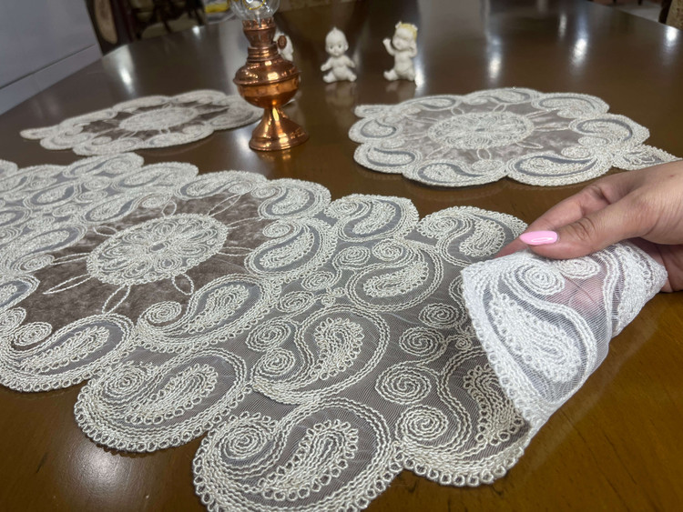 رومیزی ترک گیپور 3 تکه رنگ نسکافه ای