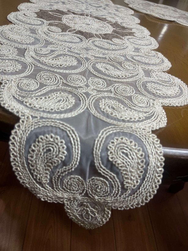 رومیزی ترک گیپور 3 تکه رنگ نسکافه ای