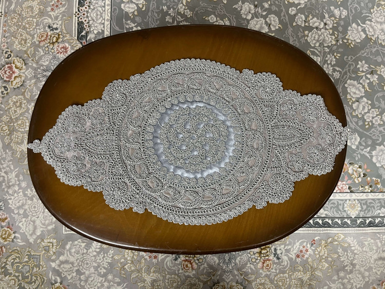 رومیزی ترک گیپور 3 تکه رنگ طوسی