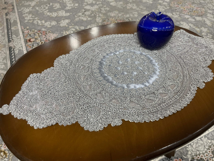 رومیزی ترک گیپور 3 تکه رنگ طوسی