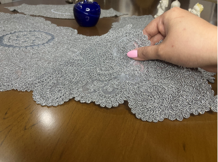 رومیزی ترک گیپور 3 تکه رنگ طوسی
