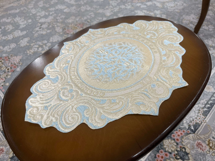رومیزی شانل مخمل 4 تکه رنگ آبی