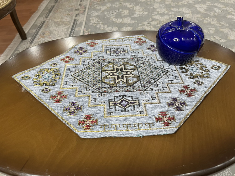 رومیزی جاجیمی سنتی 4 تکه رنگ طوسی