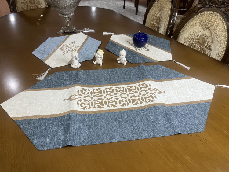 رومیزی مخمل رزین 3 تکه رنگ طوسی