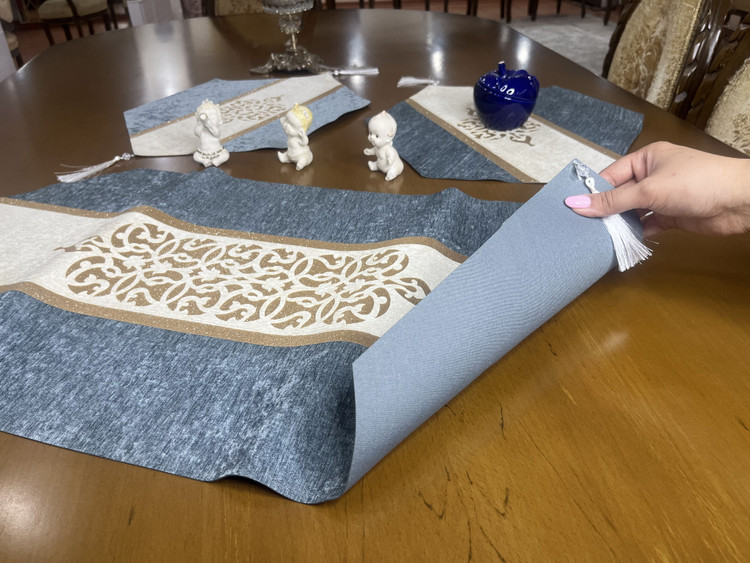 رومیزی مخمل رزین 3 تکه رنگ طوسی