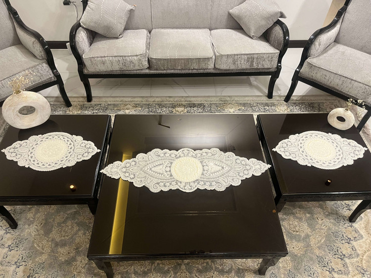 رومیزی ترک گیپور 3 تکه رنگ شیری