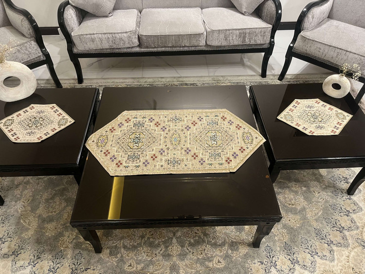 رومیزی جاجیمی سنتی 4 تکه رنگ نسکافه ای