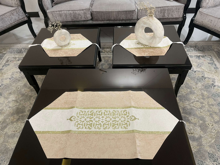 رومیزی مخمل رزین 3 تکه رنگ نسکافه ای
