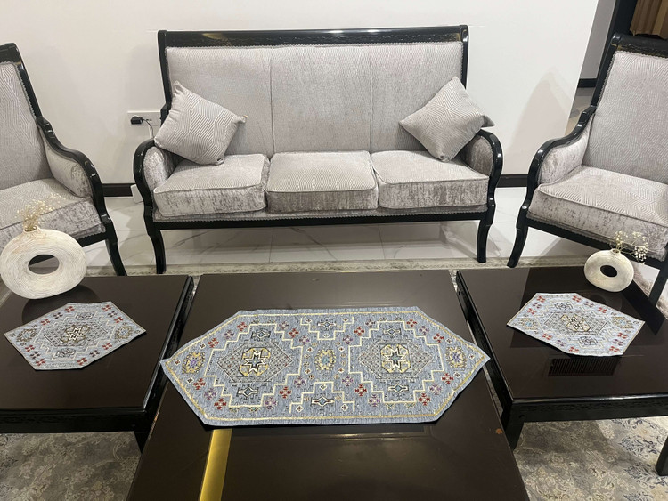 رومیزی جاجیمی سنتی 4 تکه رنگ طوسی