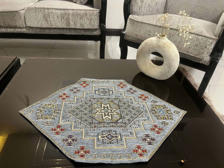 رومیزی جاجیمی سنتی 4 تکه رنگ طوسی
