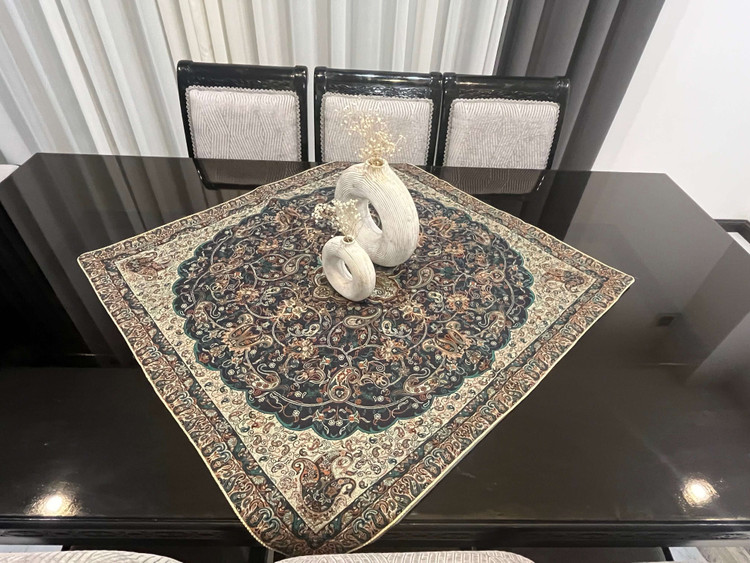 رومیزی مربع ترمه رنگ سرمه ای، آبی