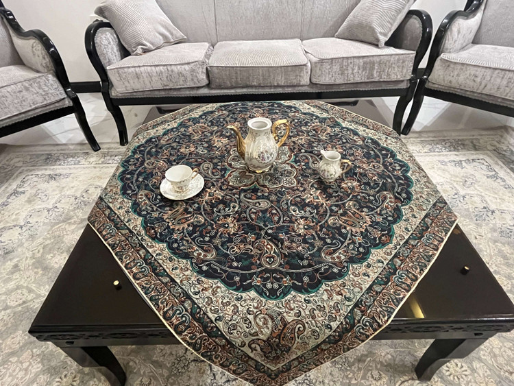 رومیزی مربع ترمه رنگ سرمه ای، آبی