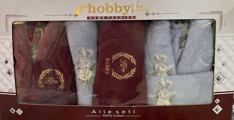 حوله تن پوش سرویس حمام دوقلو hobby رنگ زرشکی - آبی