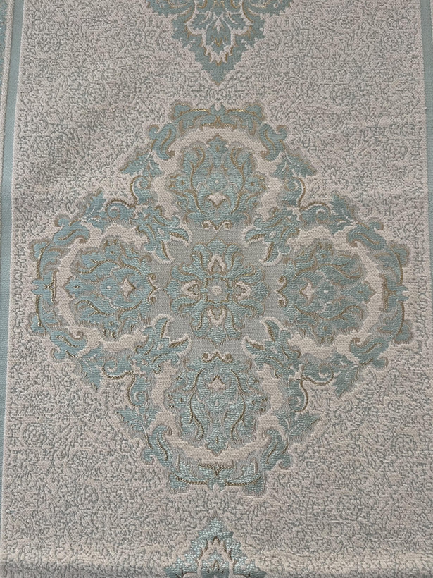رومیزی مخمل زرکوب 4 تیکه رنگ سبز آبی شاین مدل پرواز